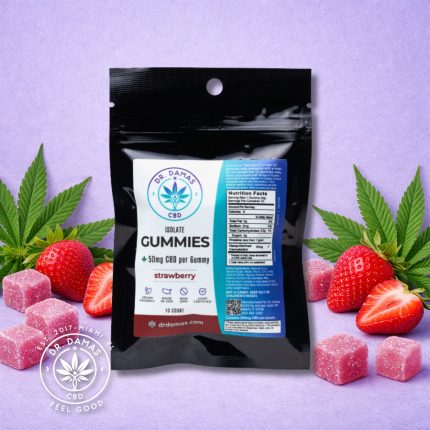 Pure CBD Isolate Gummies (10ct) by Dr. Damas &ndash; 50mg strawberry vegan CBD gummies ND-THC
