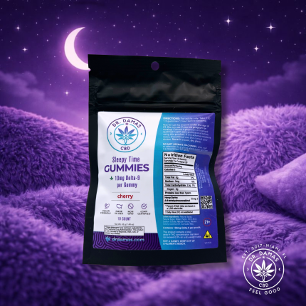 Sleepy Time 10-count gummies by Dr. Damas with hemp-derived Delta-9 THC and CBD, formulated for nighttime relaxation and restful wind-down support.